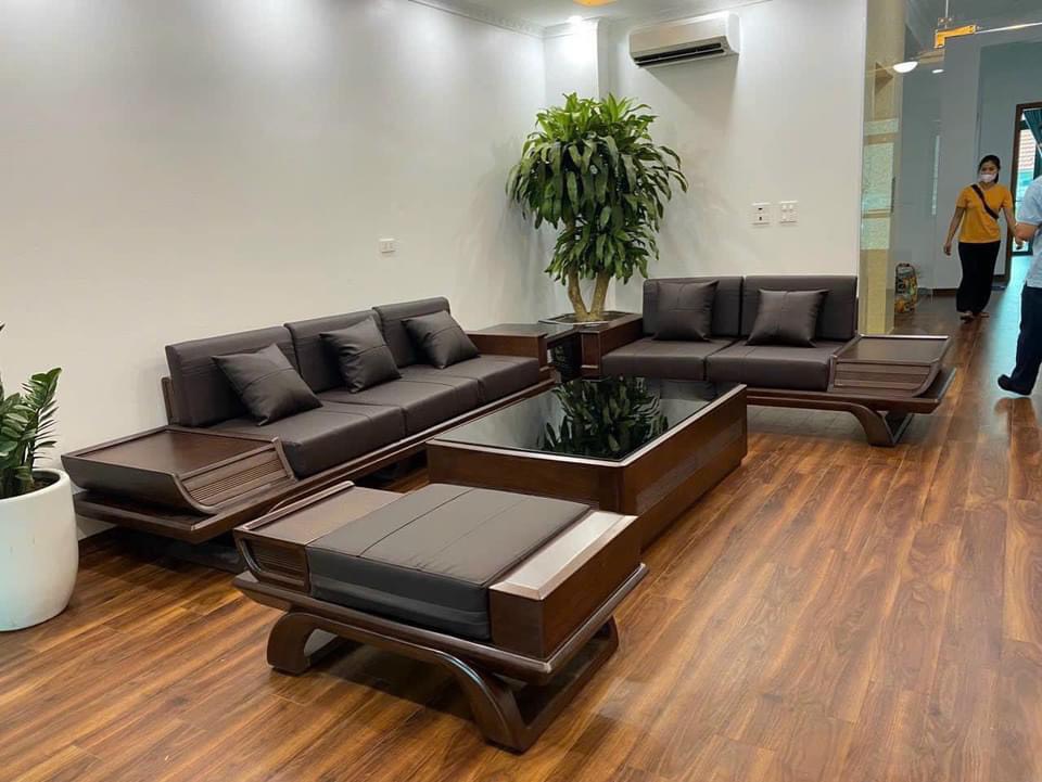 Bộ bàn ghế phòng khách sofa gỗ chân thuyền đối 2 văng gỗ sồi nga